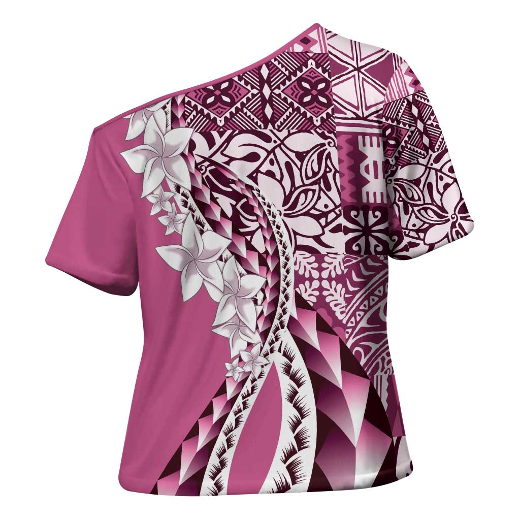 Aloha Vintage Plumeria Hawaiian Tapa Pattern Cross Shoulder Shirt Pink Hawaiian Tapa Pattern - Polynesian Pride
