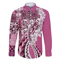 Aloha Vintage Plumeria Hawaiian Tapa Pattern Family Matching Long Sleeve Bodycon Dress and Hawaiian Shirt Pink Hawaiian Tapa Pattern - Polynesian Pride