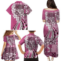 Aloha Vintage Plumeria Hawaiian Tapa Pattern Family Matching Puletasi and Hawaiian Shirt Pink Hawaiian Tapa Pattern - Polynesian Pride