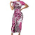 Aloha Vintage Plumeria Hawaiian Tapa Pattern Family Matching Short Sleeve Bodycon Dress and Hawaiian Shirt Pink Hawaiian Tapa Pattern - Polynesian Pride