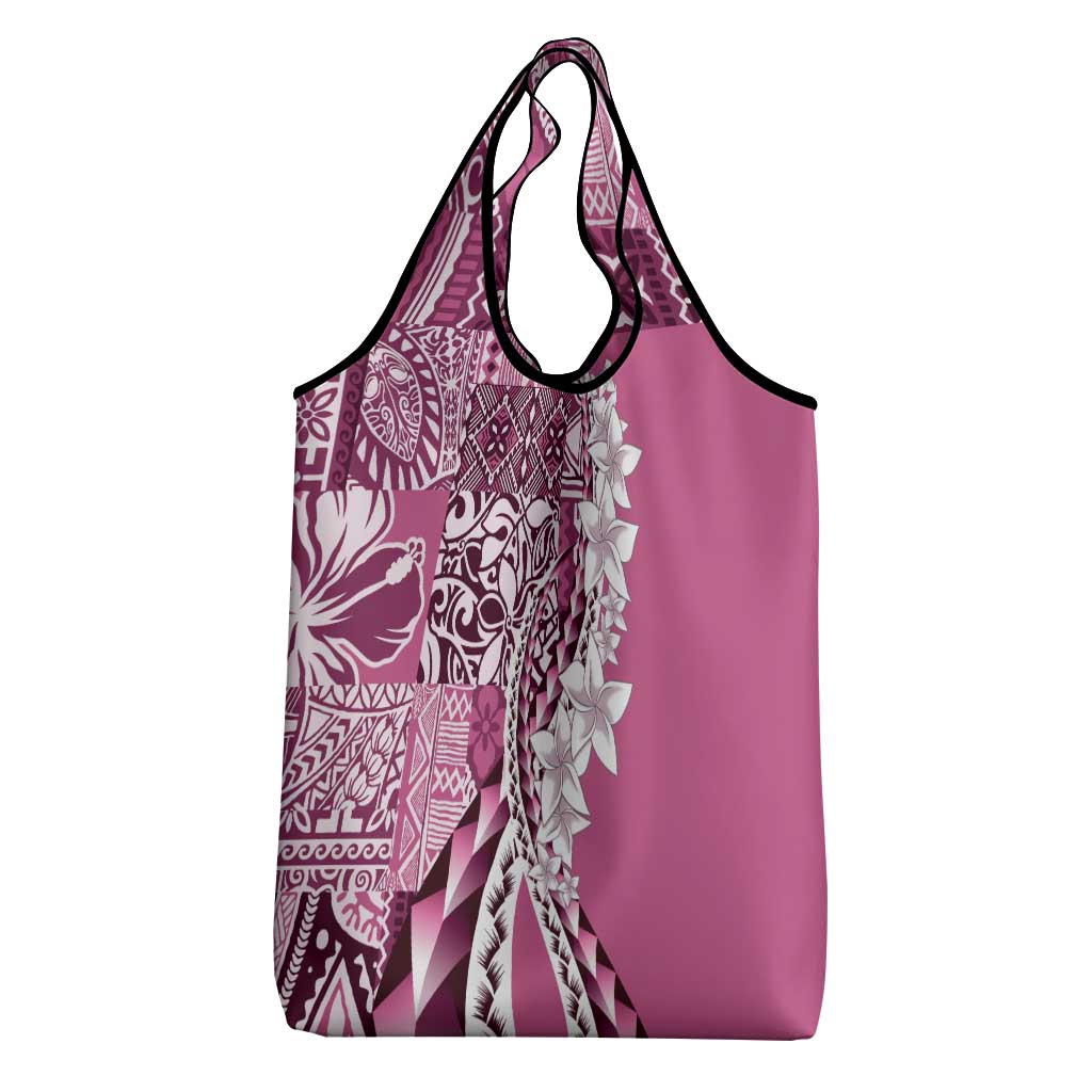 Aloha Vintage Plumeria Hawaiian Tapa Pattern Grocery Bag Pink Hawaiian Tapa Pattern - Polynesian Pride