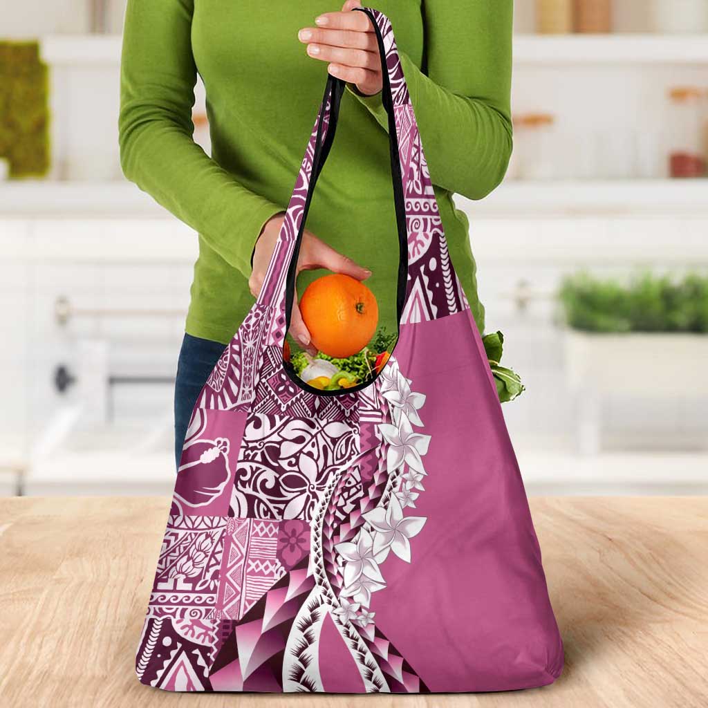 Aloha Vintage Plumeria Hawaiian Tapa Pattern Grocery Bag Pink Hawaiian Tapa Pattern - Polynesian Pride