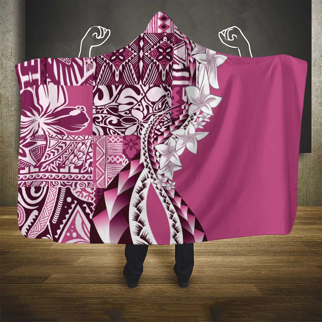 Aloha Vintage Plumeria Hawaiian Tapa Pattern Hooded Blanket Pink Hawaiian Tapa Pattern - Polynesian Pride
