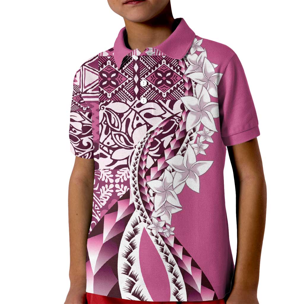 Aloha Vintage Plumeria Hawaiian Tapa Pattern Kid Polo Shirt Pink Hawaiian Tapa Pattern - Polynesian Pride