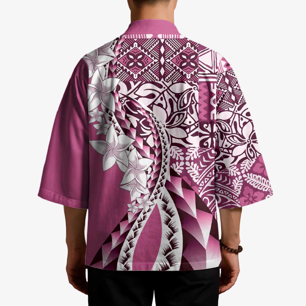 Aloha Vintage Plumeria Hawaiian Tapa Pattern Kimono Pink Hawaiian Tapa Pattern - Polynesian Pride