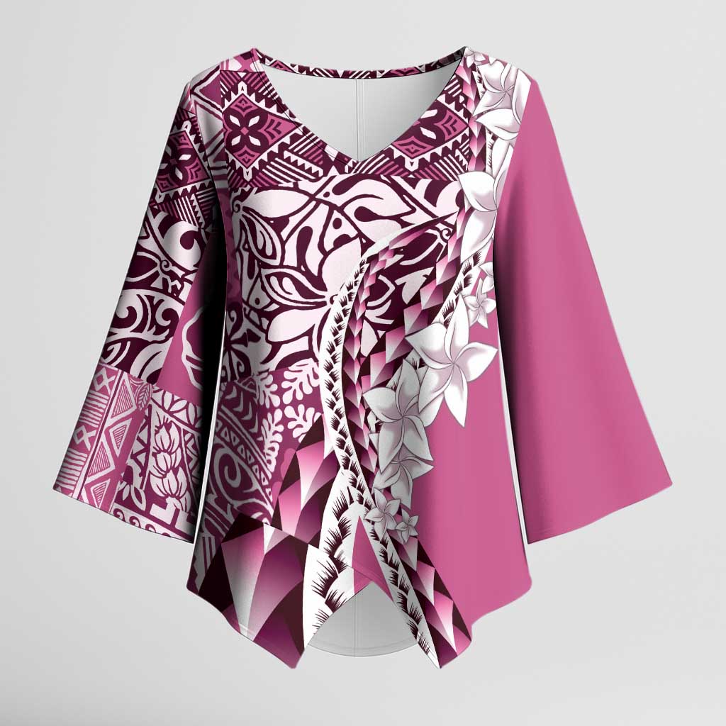 Aloha Vintage Plumeria Hawaiian Tapa Pattern Kimono Sleeve Blouse Pink Hawaiian Tapa Pattern - Polynesian Pride