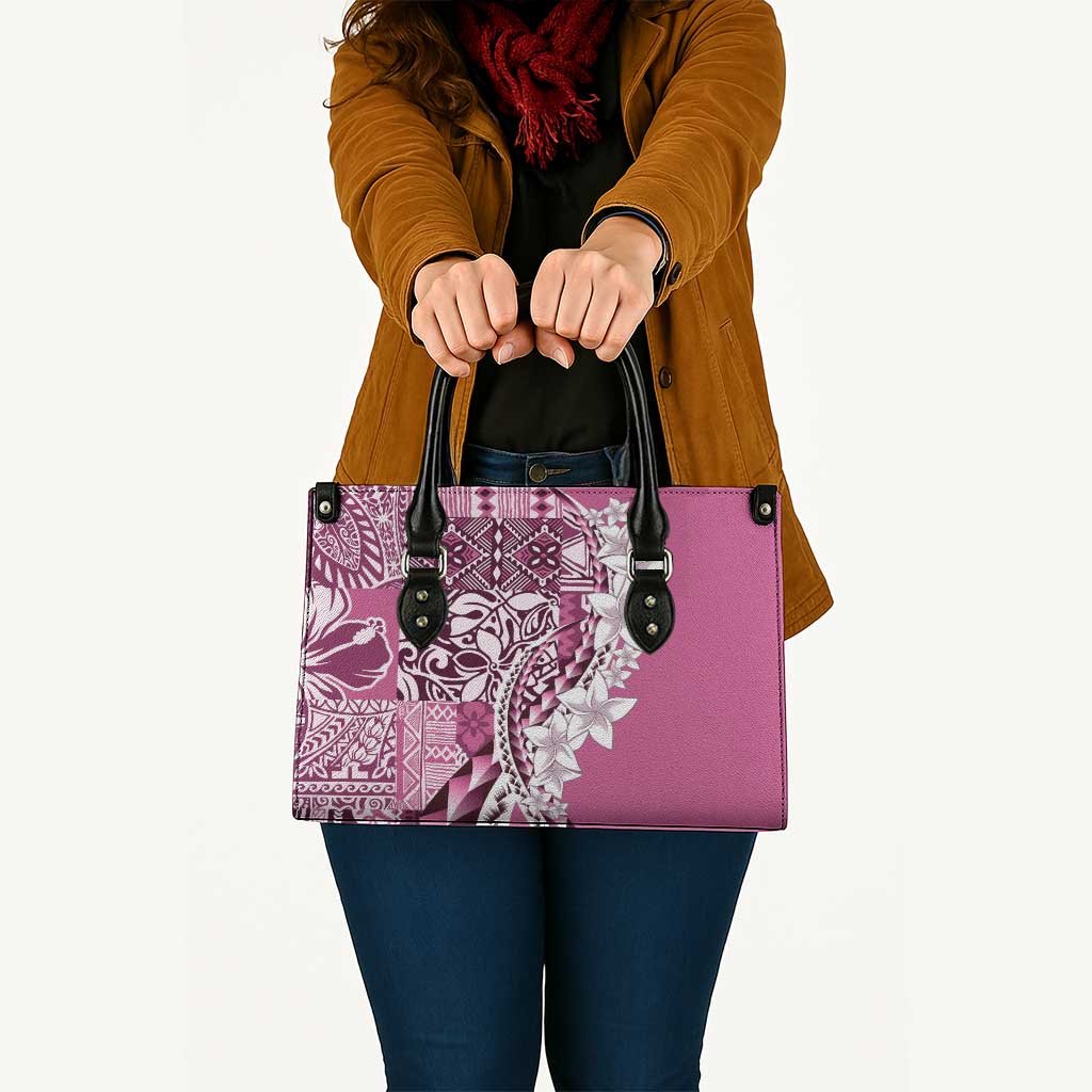 Aloha Vintage Plumeria Hawaiian Tapa Pattern Leather Bag Pink Hawaiian Tapa Pattern - Polynesian Pride