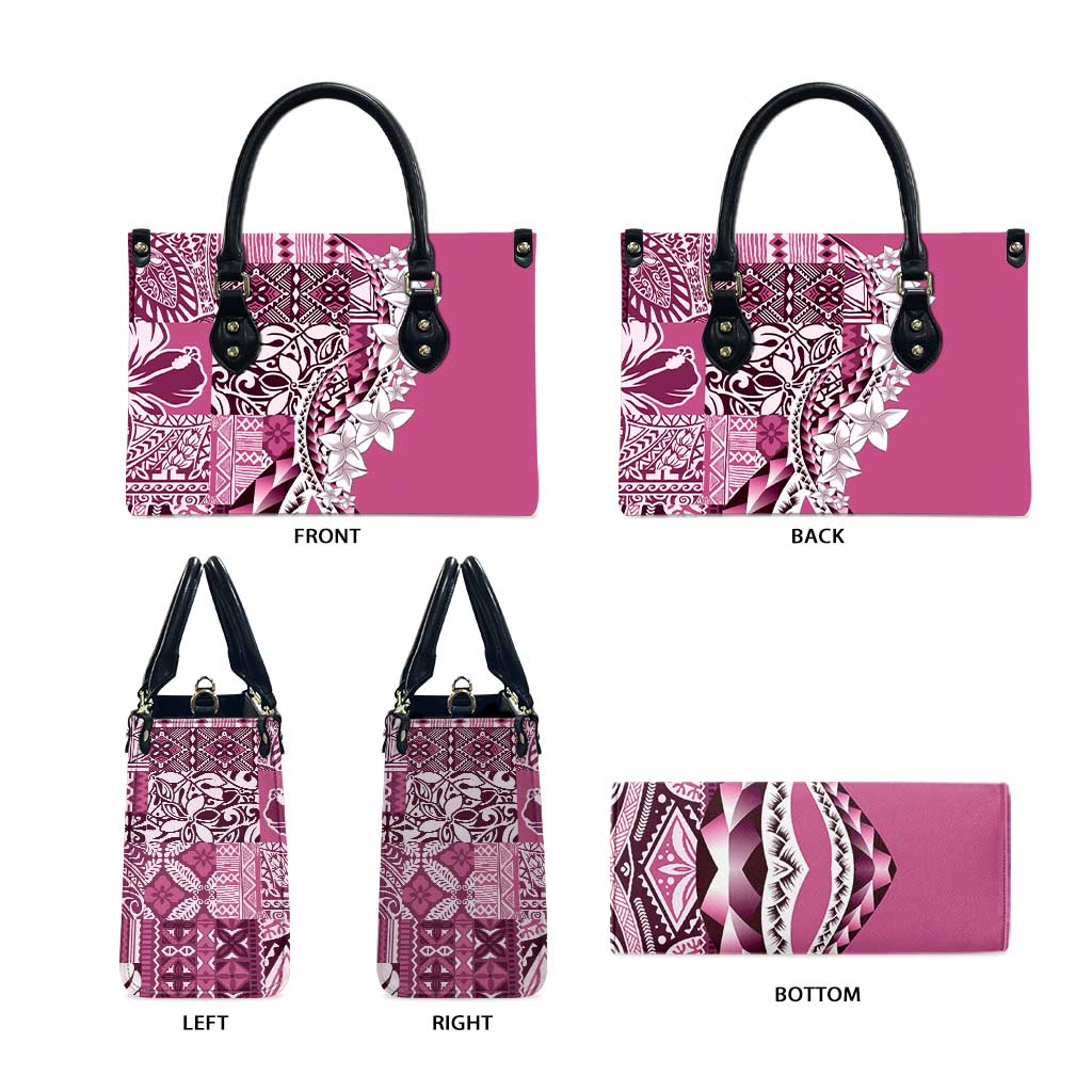 Aloha Vintage Plumeria Hawaiian Tapa Pattern Leather Bag Pink Hawaiian Tapa Pattern - Polynesian Pride
