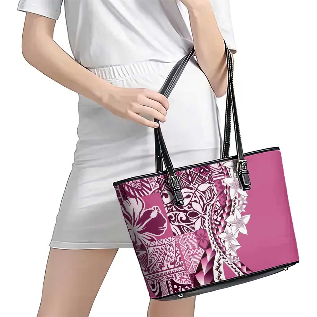 Aloha Vintage Plumeria Hawaiian Tapa Pattern Leather Tote Bag Pink Hawaiian Tapa Pattern - Polynesian Pride