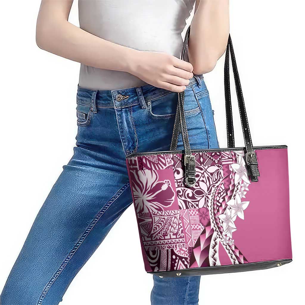 Aloha Vintage Plumeria Hawaiian Tapa Pattern Leather Tote Bag Pink Hawaiian Tapa Pattern - Polynesian Pride