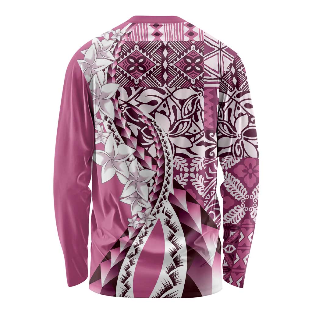 Aloha Vintage Plumeria Hawaiian Tapa Pattern Long Sleeve Shirt Pink Hawaiian Tapa Pattern - Polynesian Pride