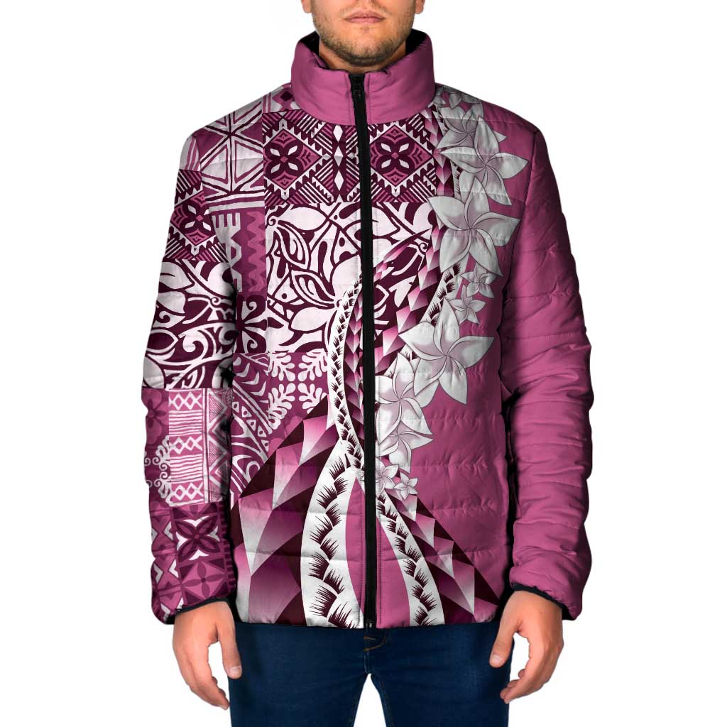 Aloha Vintage Plumeria Hawaiian Tapa Pattern Padded Jacket Pink Hawaiian Tapa Pattern - Polynesian Pride