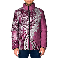 Aloha Vintage Plumeria Hawaiian Tapa Pattern Padded Jacket Pink Hawaiian Tapa Pattern - Polynesian Pride