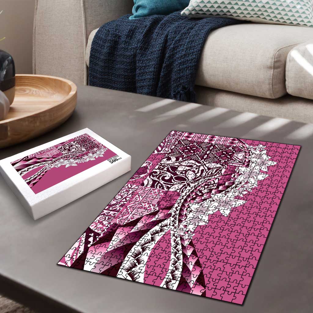 Aloha Vintage Plumeria Hawaiian Tapa Pattern Puzzle Pink Hawaiian Tapa Pattern - Polynesian Pride