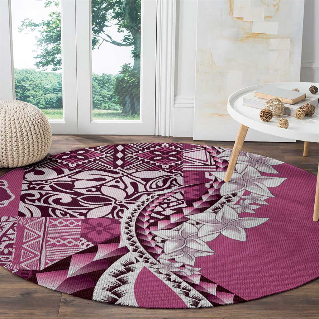 Aloha Vintage Plumeria Hawaiian Tapa Pattern Round Carpet Pink Hawaiian Tapa Pattern - Polynesian Pride