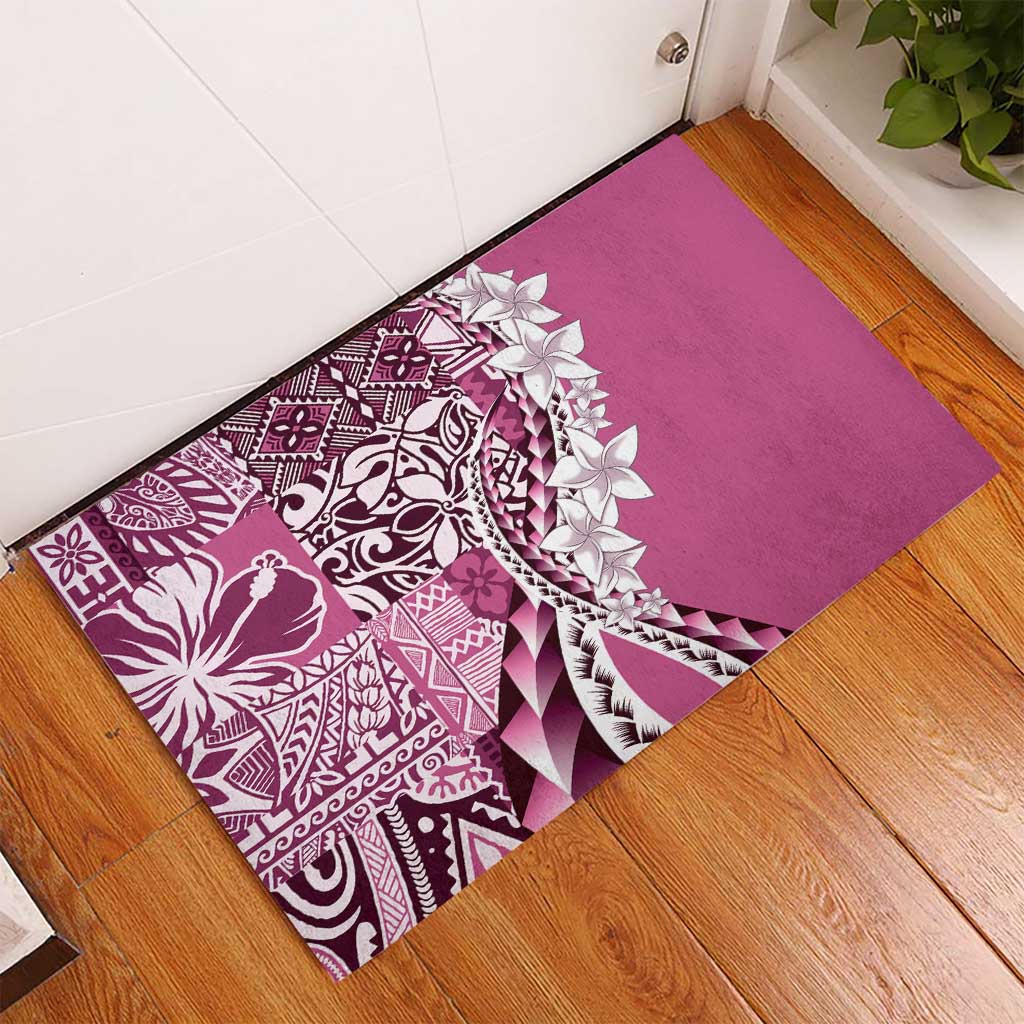 Aloha Vintage Plumeria Hawaiian Tapa Pattern Rubber Doormat Pink Hawaiian Tapa Pattern - Polynesian Pride
