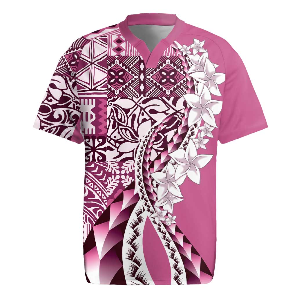 Aloha Vintage Plumeria Hawaiian Tapa Pattern Rugby Jersey Pink Hawaiian Tapa Pattern - Polynesian Pride