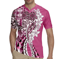Aloha Vintage Plumeria Hawaiian Tapa Pattern Rugby Jersey Pink Hawaiian Tapa Pattern - Polynesian Pride