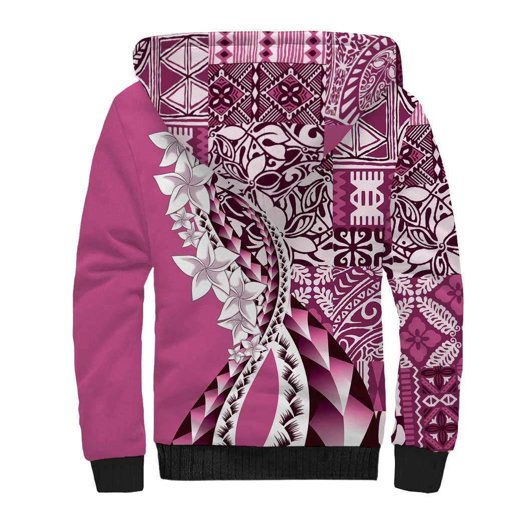 Aloha Vintage Plumeria Hawaiian Tapa Pattern Sherpa Hoodie Pink Hawaiian Tapa Pattern - Polynesian Pride