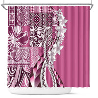 Aloha Vintage Plumeria Hawaiian Tapa Pattern Shower Curtain Pink Hawaiian Tapa Pattern - Polynesian Pride