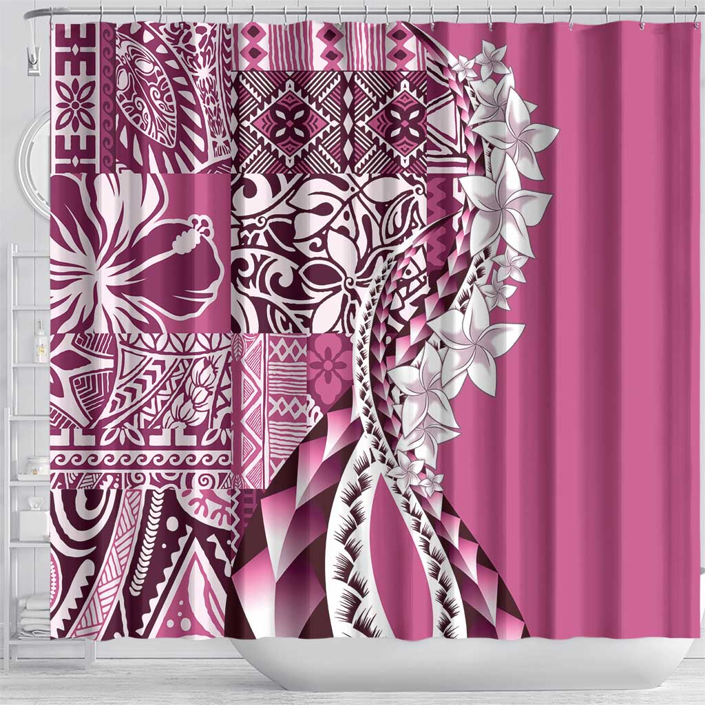 Aloha Vintage Plumeria Hawaiian Tapa Pattern Shower Curtain Pink Hawaiian Tapa Pattern - Polynesian Pride
