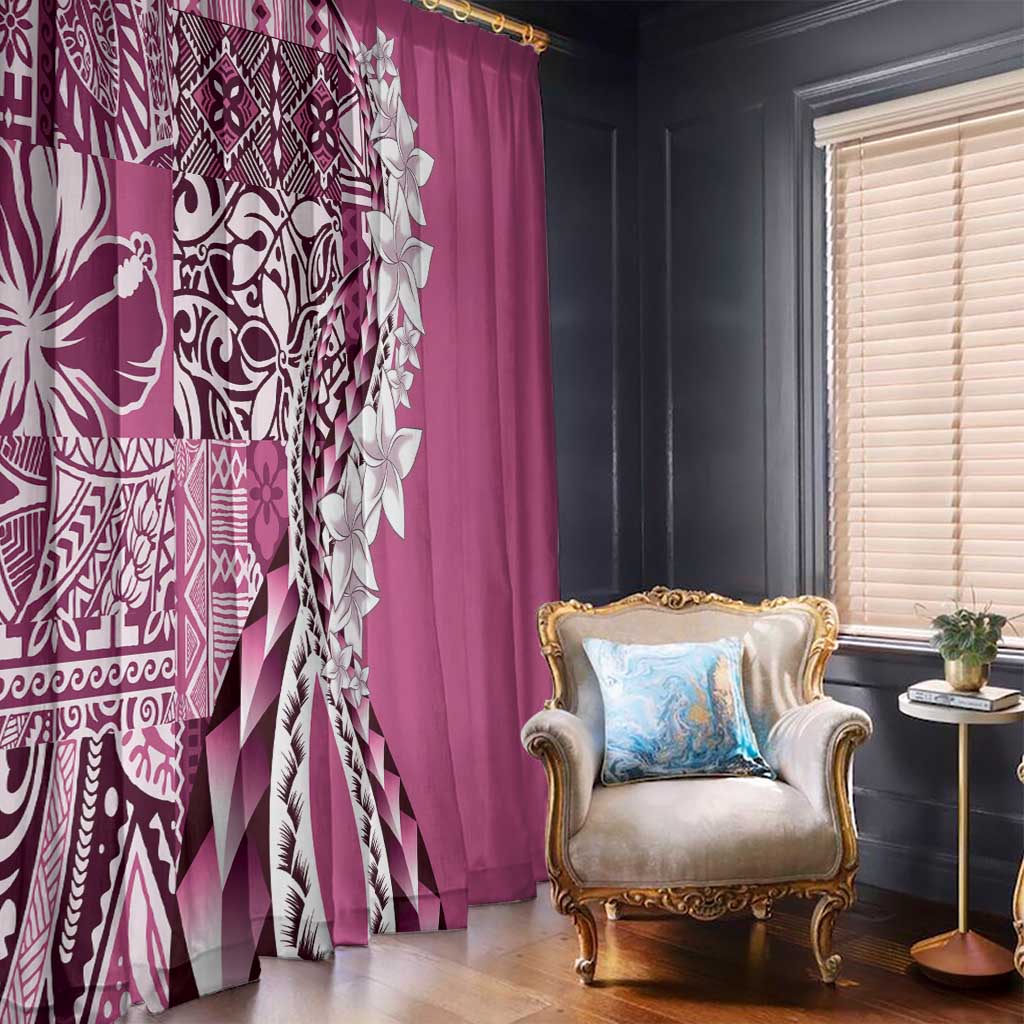 Aloha Vintage Plumeria Hawaiian Tapa Pattern Window Curtain Pink Hawaiian Tapa Pattern - Polynesian Pride