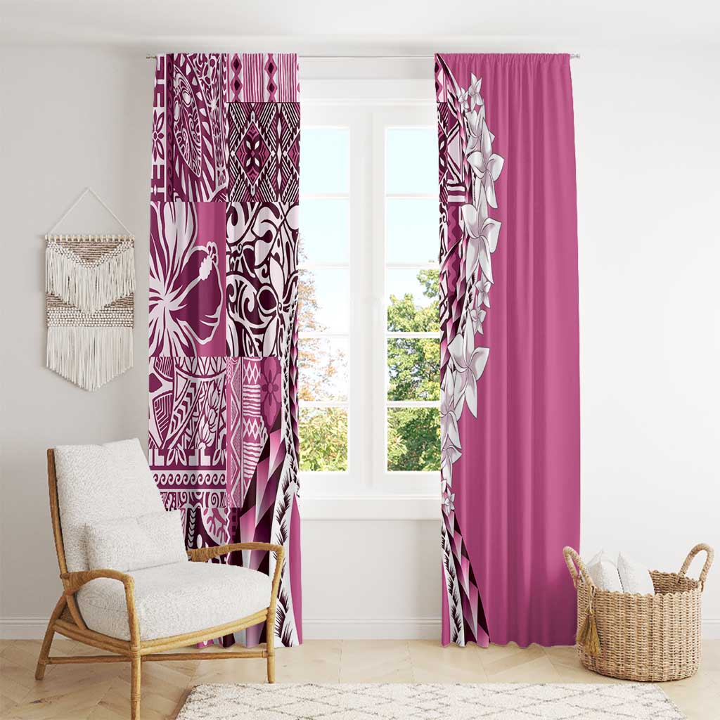 Aloha Vintage Plumeria Hawaiian Tapa Pattern Window Curtain Pink Hawaiian Tapa Pattern - Polynesian Pride