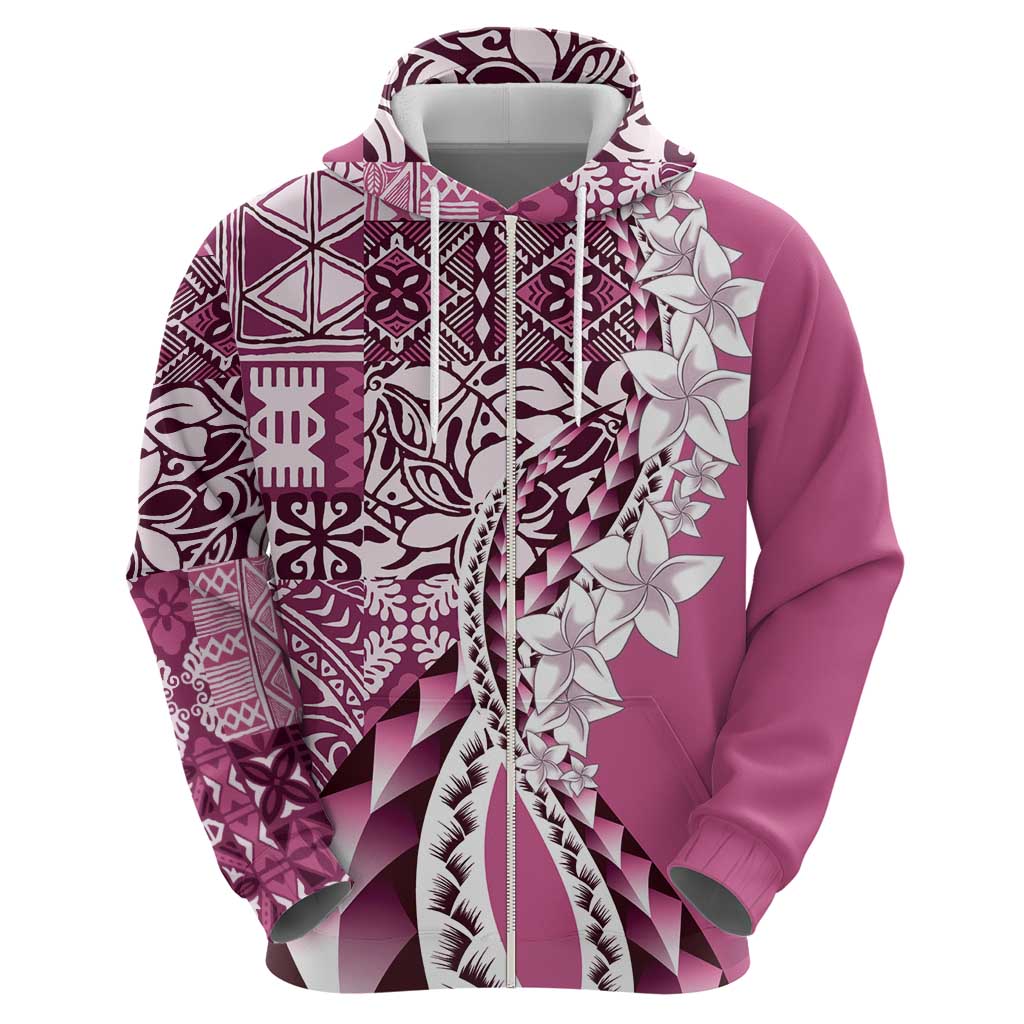 Aloha Vintage Plumeria Hawaiian Tapa Pattern Zip Hoodie Pink Hawaiian Tapa Pattern - Polynesian Pride