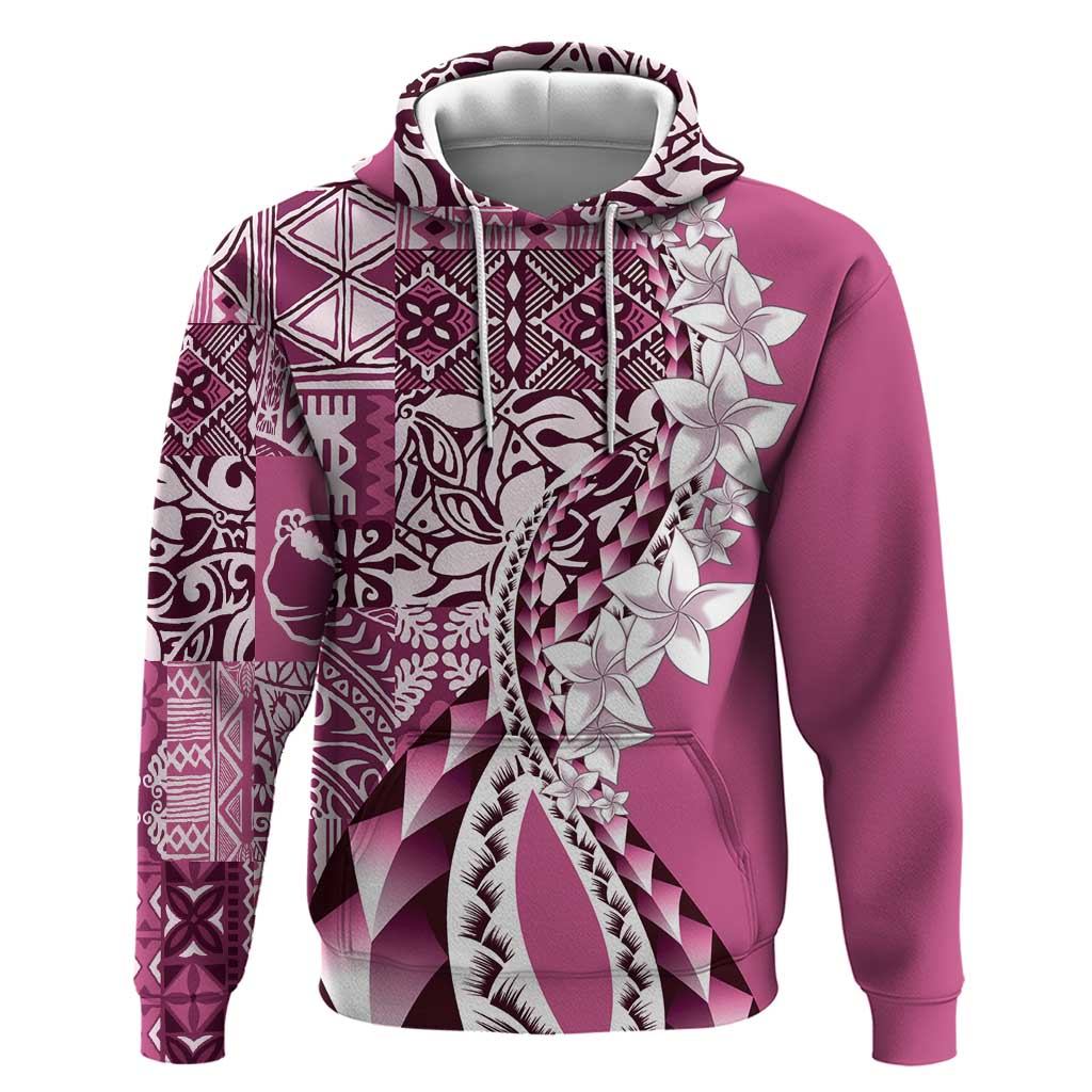 Aloha Vintage Plumeria Hawaiian Tapa Pattern Zip Hoodie Pink Hawaiian Tapa Pattern - Polynesian Pride