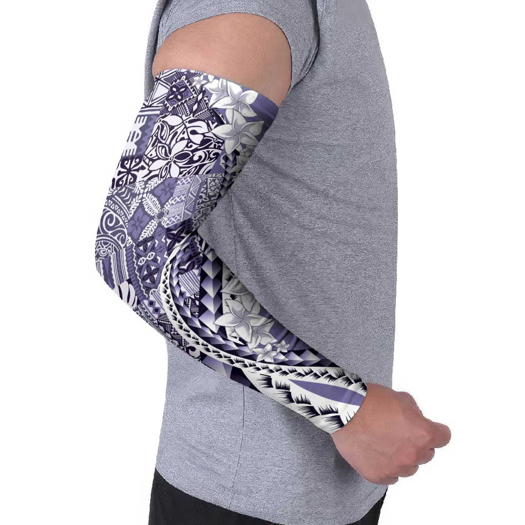 Aloha Vintage Plumeria Hawaiian Tapa Pattern Arm Sleeves Purple Hawaiian Tapa Pattern - Polynesian Pride
