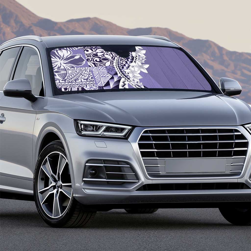 Aloha Vintage Plumeria Hawaiian Tapa Pattern Auto Sun Shade Purple Hawaiian Tapa Pattern - Polynesian Pride