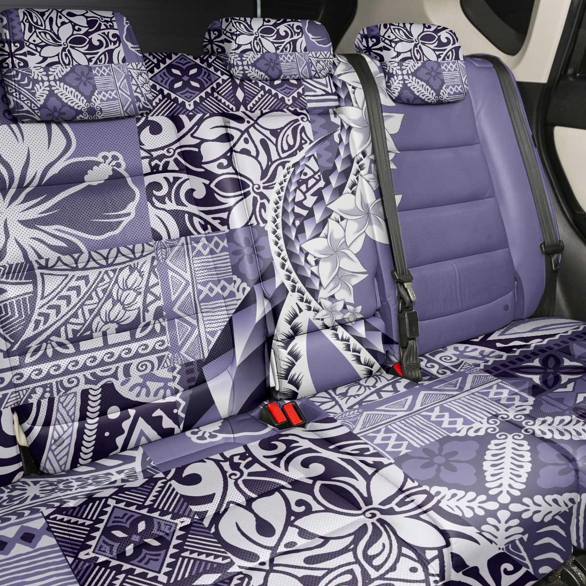 Aloha Vintage Plumeria Hawaiian Tapa Pattern Back Car Seat Cover Purple Hawaiian Tapa Pattern - Polynesian Pride