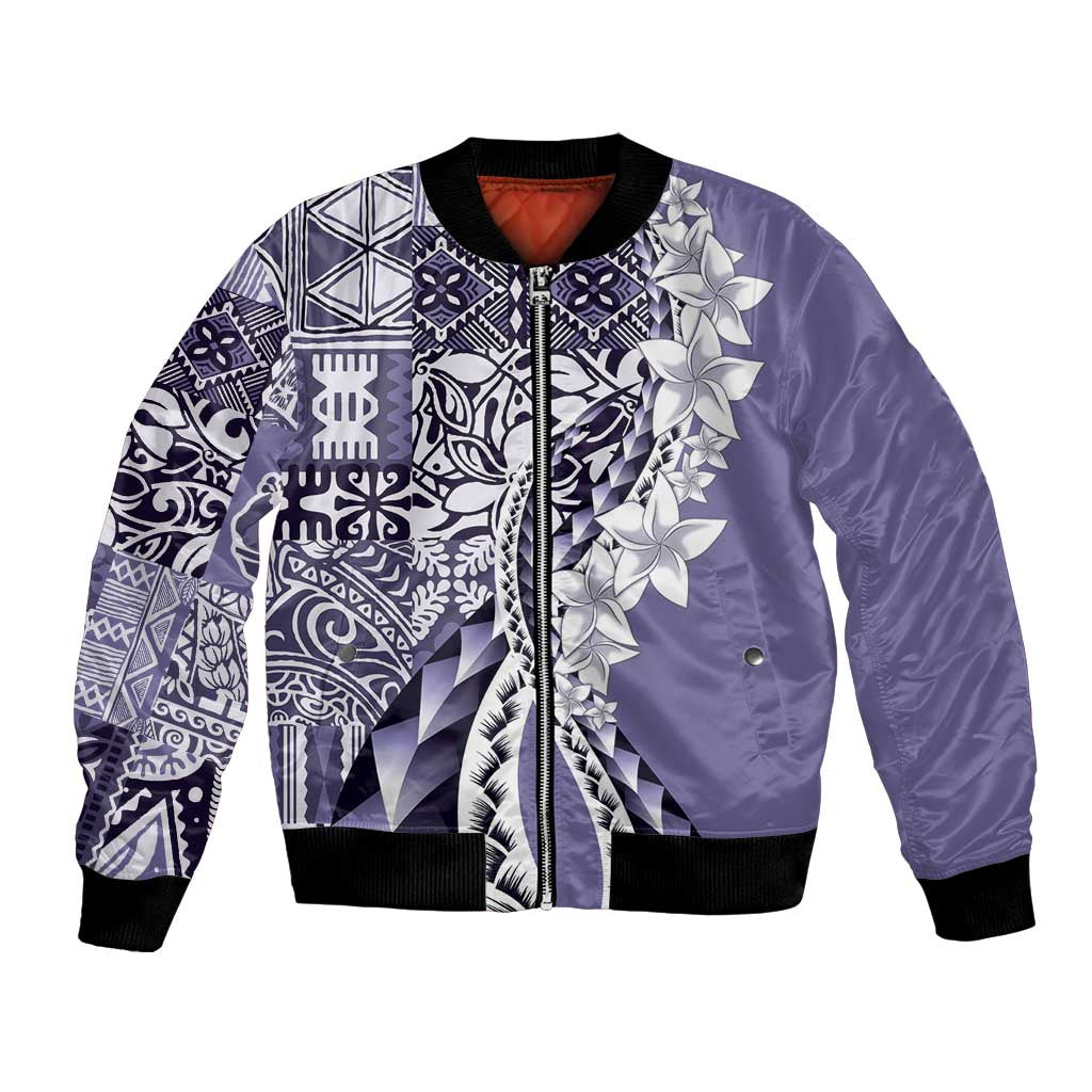 Aloha Vintage Plumeria Hawaiian Tapa Pattern Bomber Jacket Purple Hawaiian Tapa Pattern - Polynesian Pride