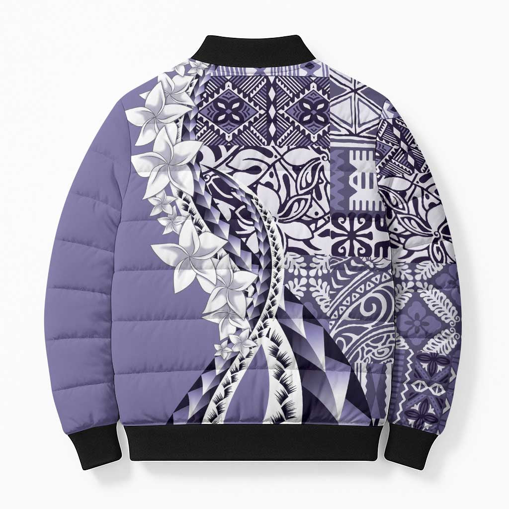 Aloha Vintage Plumeria Hawaiian Tapa Pattern Bomber Puffer Jacket Purple Hawaiian Tapa Pattern - Polynesian Pride