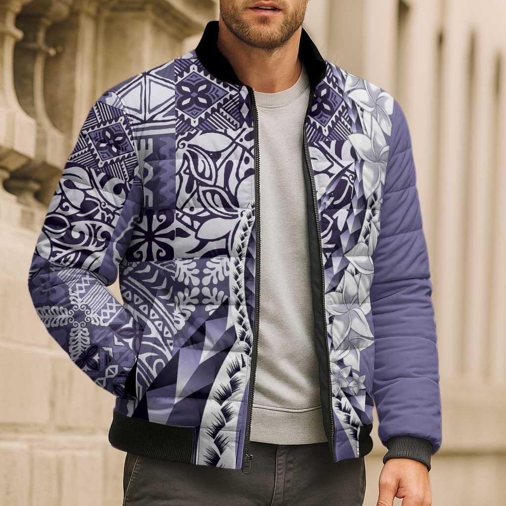 Aloha Vintage Plumeria Hawaiian Tapa Pattern Bomber Puffer Jacket Purple Hawaiian Tapa Pattern - Polynesian Pride