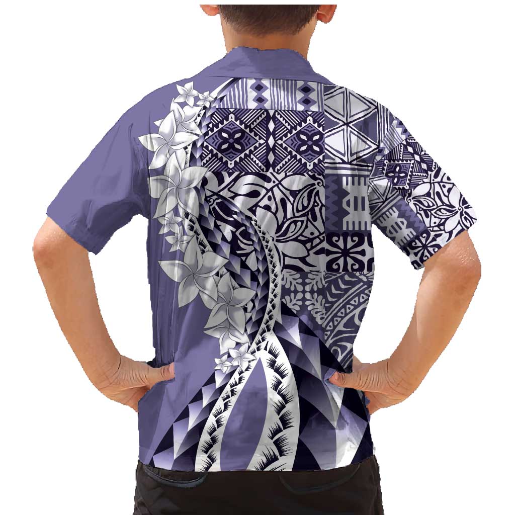 Aloha Vintage Plumeria Hawaiian Tapa Pattern Family Matching Mermaid Dress and Hawaiian Shirt Purple Hawaiian Tapa Pattern - Polynesian Pride