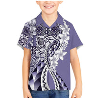 Aloha Vintage Plumeria Hawaiian Tapa Pattern Family Matching Mermaid Dress and Hawaiian Shirt Purple Hawaiian Tapa Pattern - Polynesian Pride