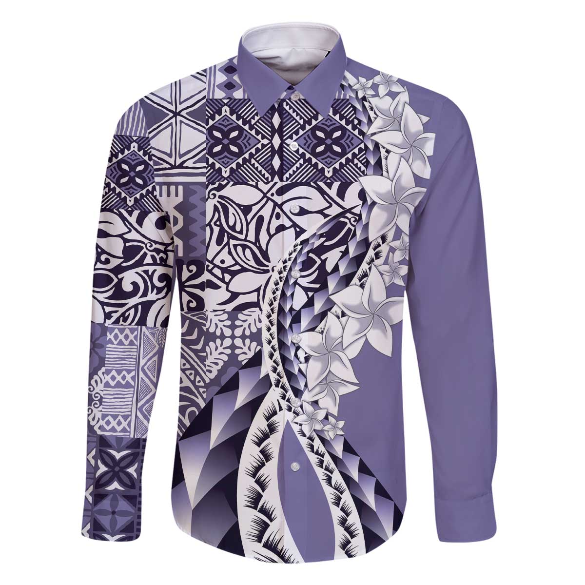 Aloha Vintage Plumeria Hawaiian Tapa Pattern Family Matching Off The Shoulder Long Sleeve Dress and Hawaiian Shirt Purple Hawaiian Tapa Pattern - Polynesian Pride