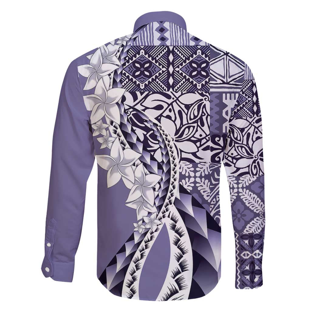 Aloha Vintage Plumeria Hawaiian Tapa Pattern Family Matching Off Shoulder Maxi Dress and Hawaiian Shirt Purple Hawaiian Tapa Pattern - Polynesian Pride