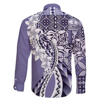 Aloha Vintage Plumeria Hawaiian Tapa Pattern Family Matching Off Shoulder Maxi Dress and Hawaiian Shirt Purple Hawaiian Tapa Pattern - Polynesian Pride