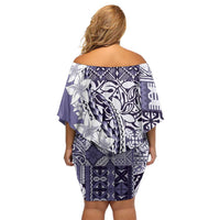 Aloha Vintage Plumeria Hawaiian Tapa Pattern Family Matching Off Shoulder Short Dress and Hawaiian Shirt Purple Hawaiian Tapa Pattern - Polynesian Pride
