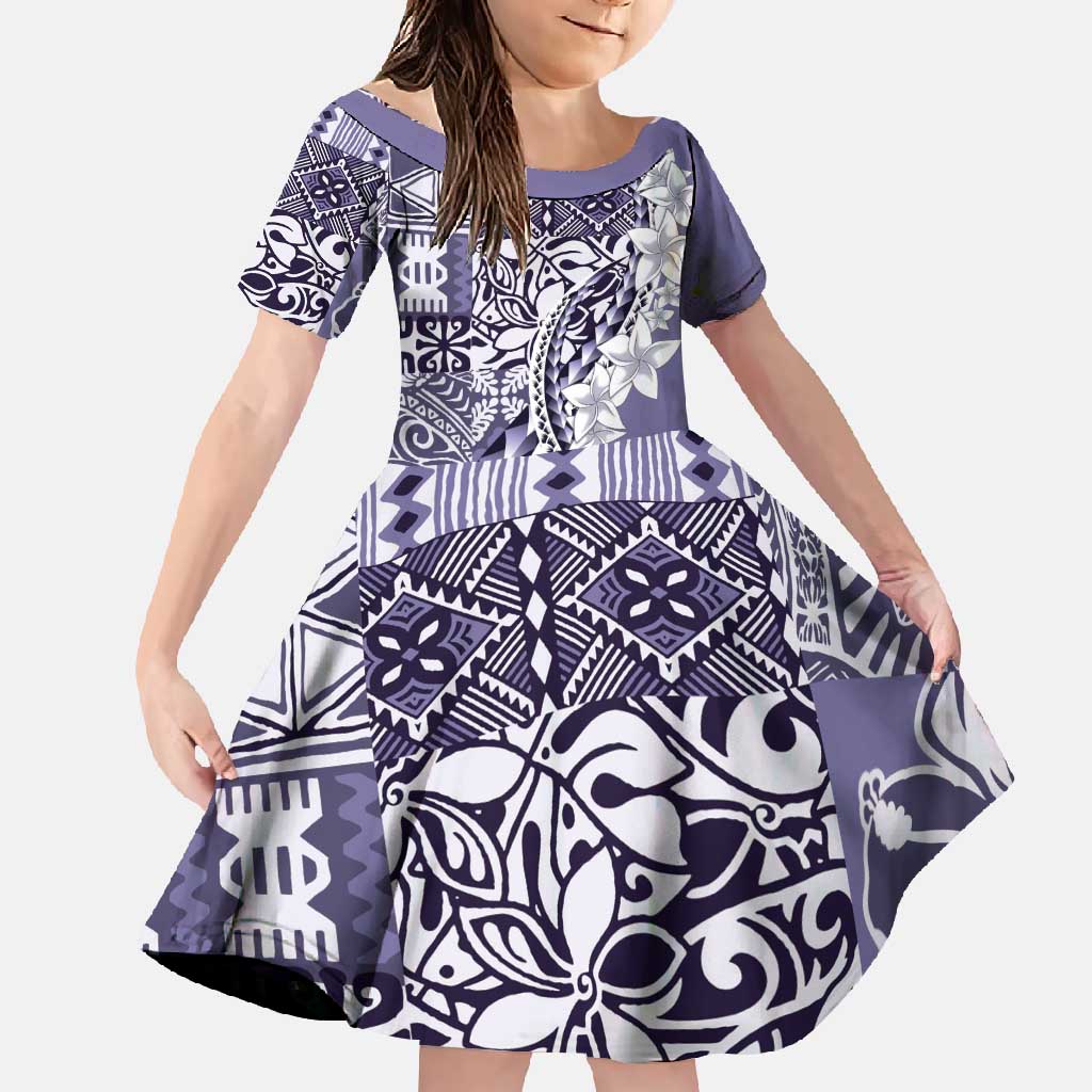Aloha Vintage Plumeria Hawaiian Tapa Pattern Family Matching Short Sleeve Bodycon Dress and Hawaiian Shirt Purple Hawaiian Tapa Pattern - Polynesian Pride