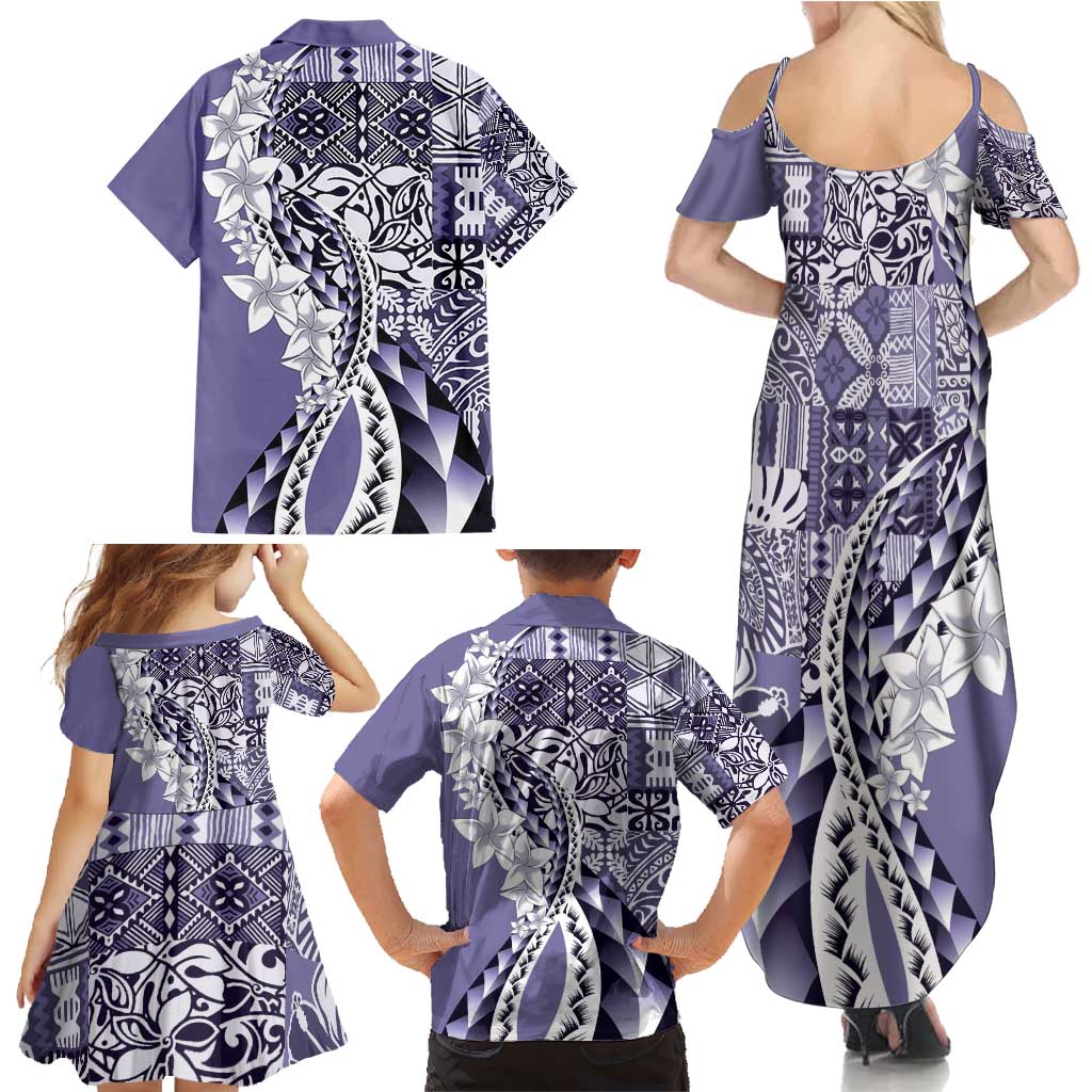 Aloha Vintage Plumeria Hawaiian Tapa Pattern Family Matching Summer Maxi Dress and Hawaiian Shirt Purple Hawaiian Tapa Pattern - Polynesian Pride