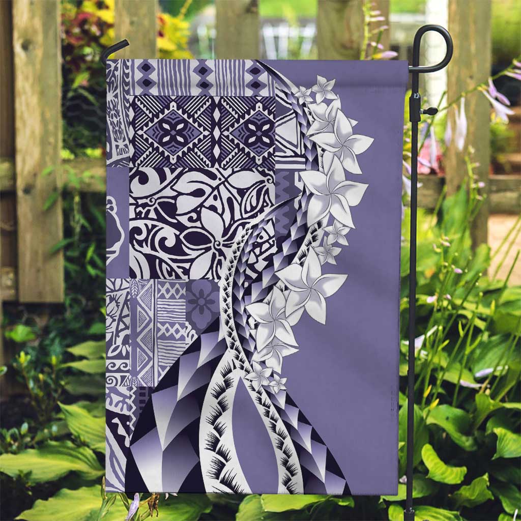 Aloha Vintage Plumeria Hawaiian Tapa Pattern Garden Flag Purple Hawaiian Tapa Pattern - Polynesian Pride