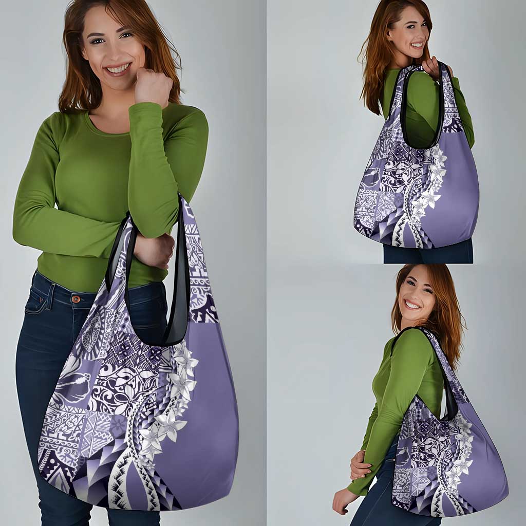 Aloha Vintage Plumeria Hawaiian Tapa Pattern Grocery Bag Purple Hawaiian Tapa Pattern - Polynesian Pride