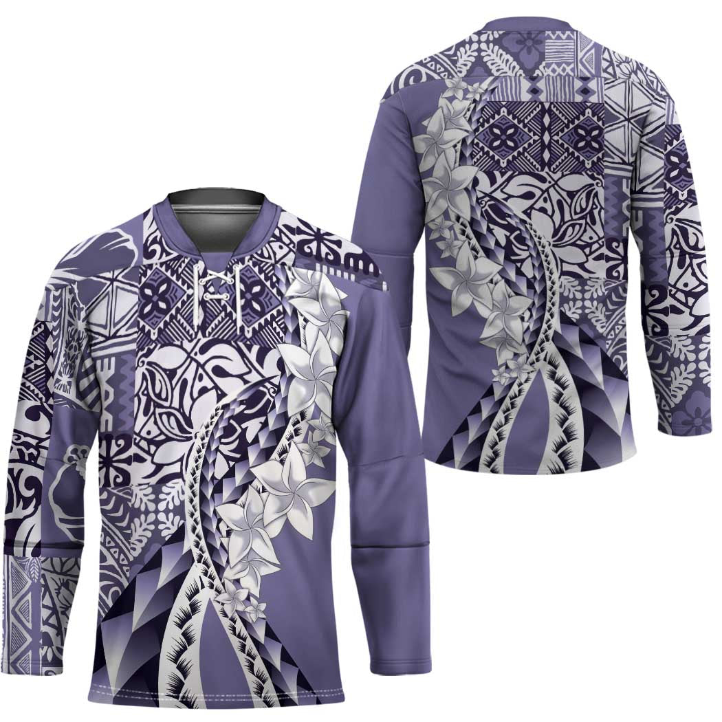 Aloha Vintage Plumeria Hawaiian Tapa Pattern Hockey Jersey Purple Hawaiian Tapa Pattern - Polynesian Pride
