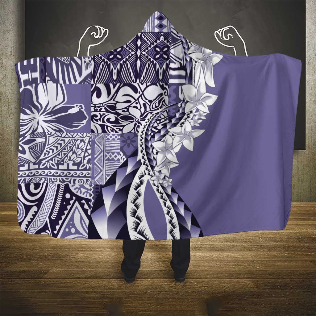 Aloha Vintage Plumeria Hawaiian Tapa Pattern Hooded Blanket Purple Hawaiian Tapa Pattern - Polynesian Pride