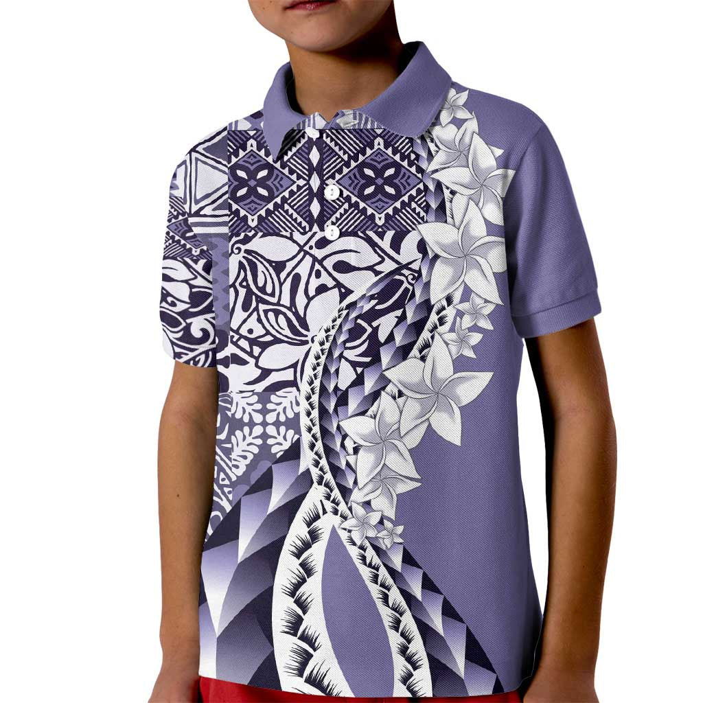 Aloha Vintage Plumeria Hawaiian Tapa Pattern Kid Polo Shirt Purple Hawaiian Tapa Pattern - Polynesian Pride