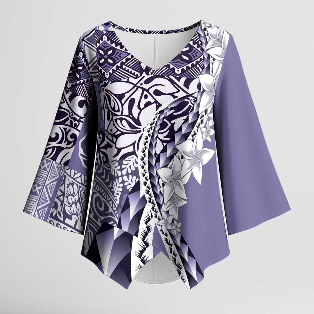 Aloha Vintage Plumeria Hawaiian Tapa Pattern Kimono Sleeve Blouse Purple Hawaiian Tapa Pattern - Polynesian Pride