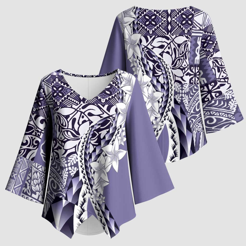 Aloha Vintage Plumeria Hawaiian Tapa Pattern Kimono Sleeve Blouse Purple Hawaiian Tapa Pattern - Polynesian Pride
